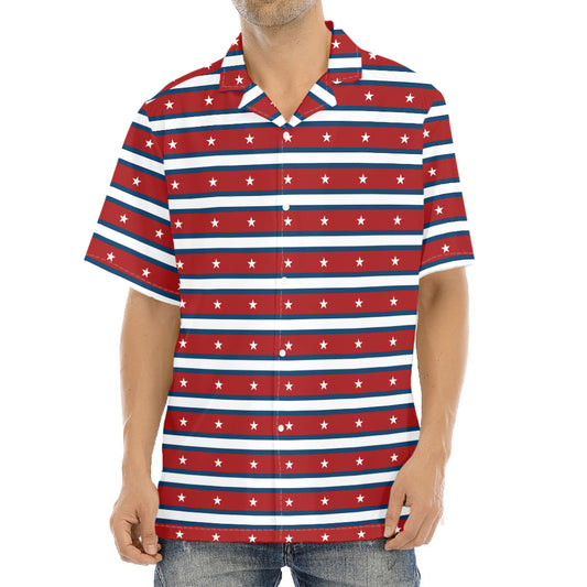 USA Striped Pattern Print Aloha Shirt