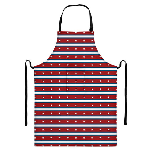 USA Striped Pattern Print Bib Apron With Pocket