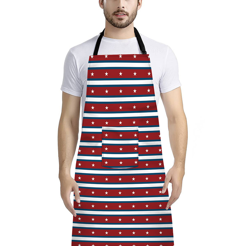 USA Striped Pattern Print Bib Apron With Pocket