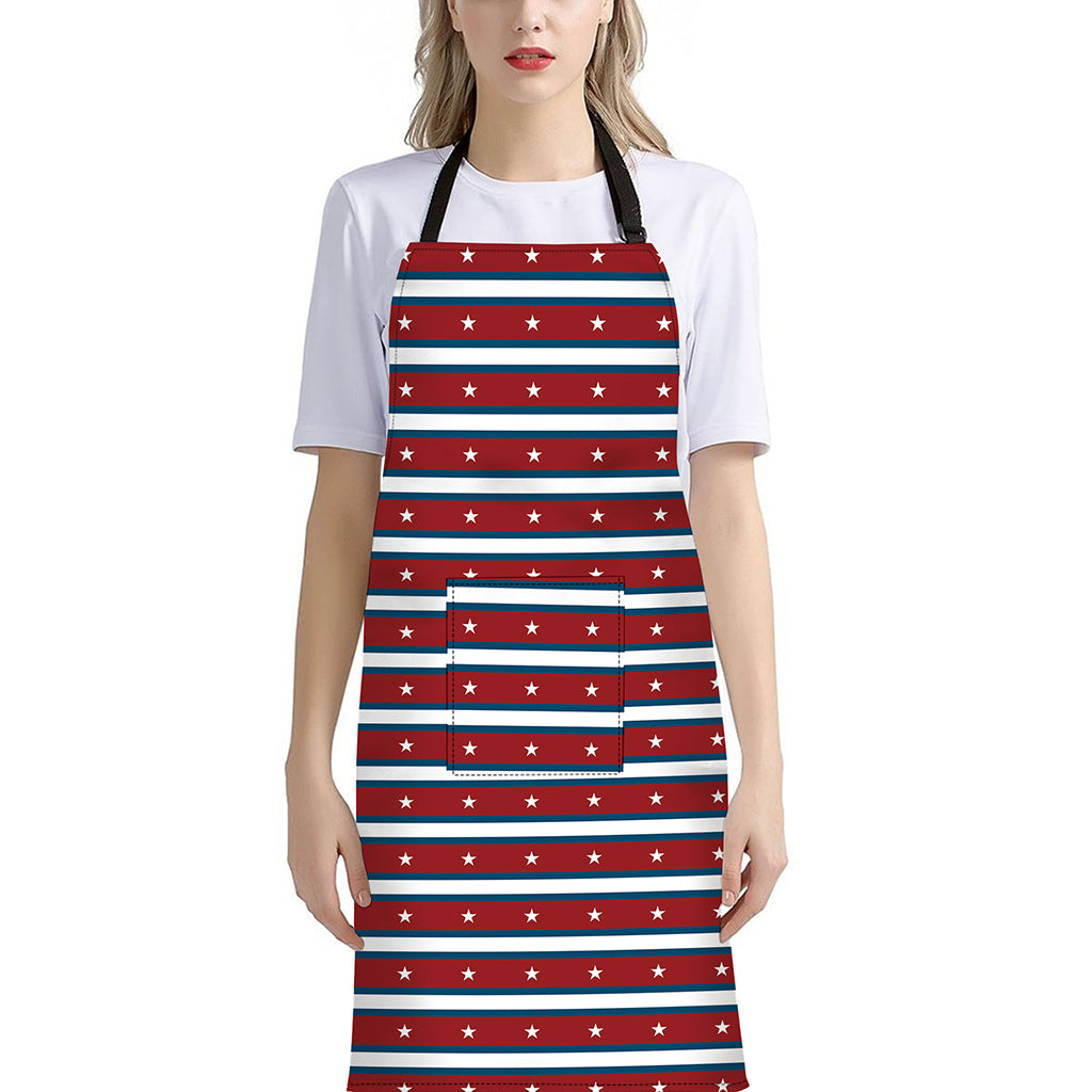 USA Striped Pattern Print Bib Apron With Pocket