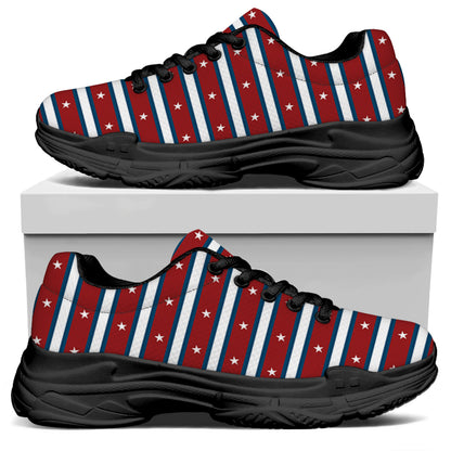 USA Striped Pattern Print Black Chunky Shoes