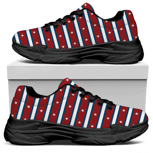 USA Striped Pattern Print Black Chunky Shoes