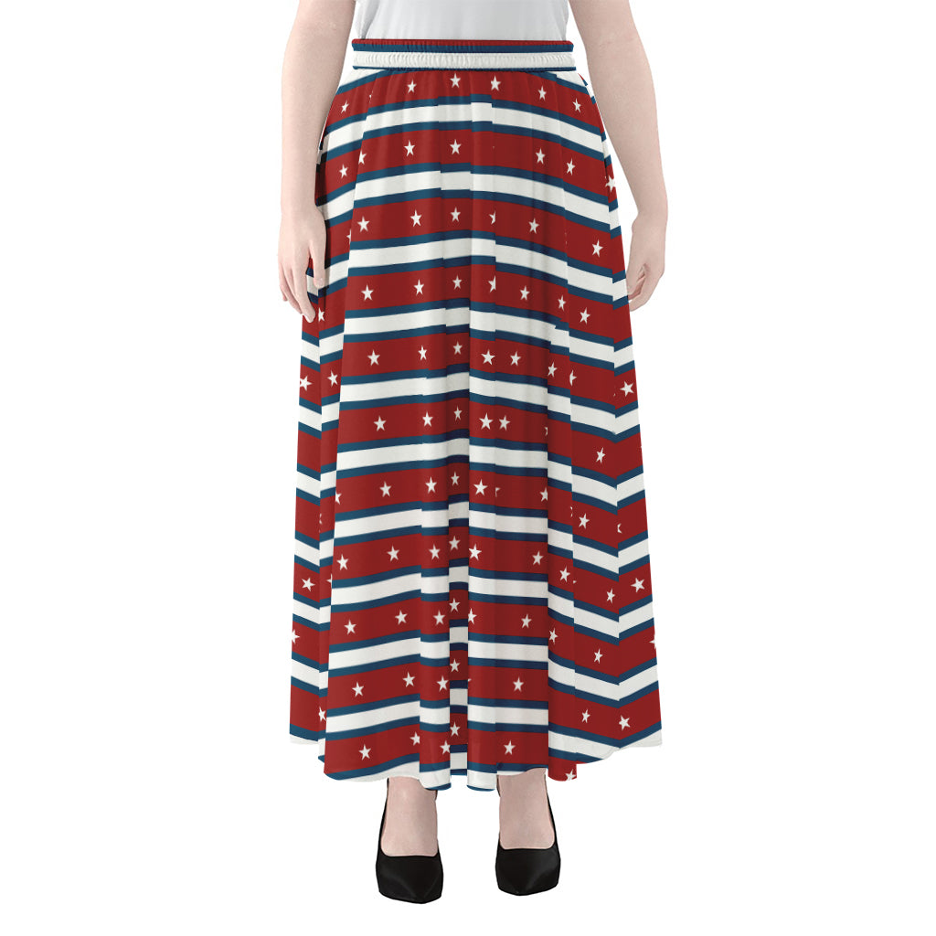 USA Striped Pattern Print Chiffon Maxi Skirt