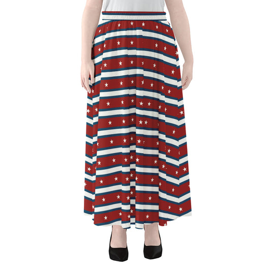 USA Striped Pattern Print Chiffon Maxi Skirt