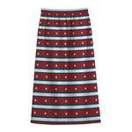 USA Striped Pattern Print Cotton Front Slit Maxi Skirt