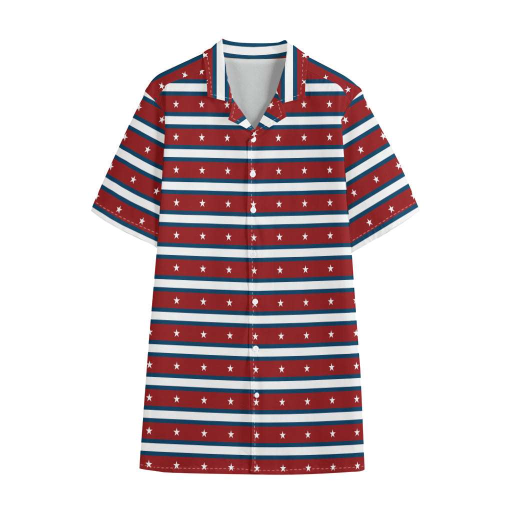 USA Striped Pattern Print Cotton Hawaiian Shirt
