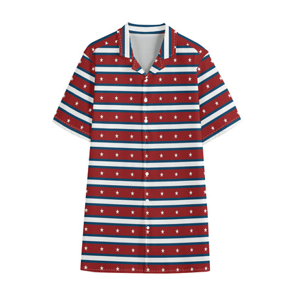USA Striped Pattern Print Cotton Hawaiian Shirt