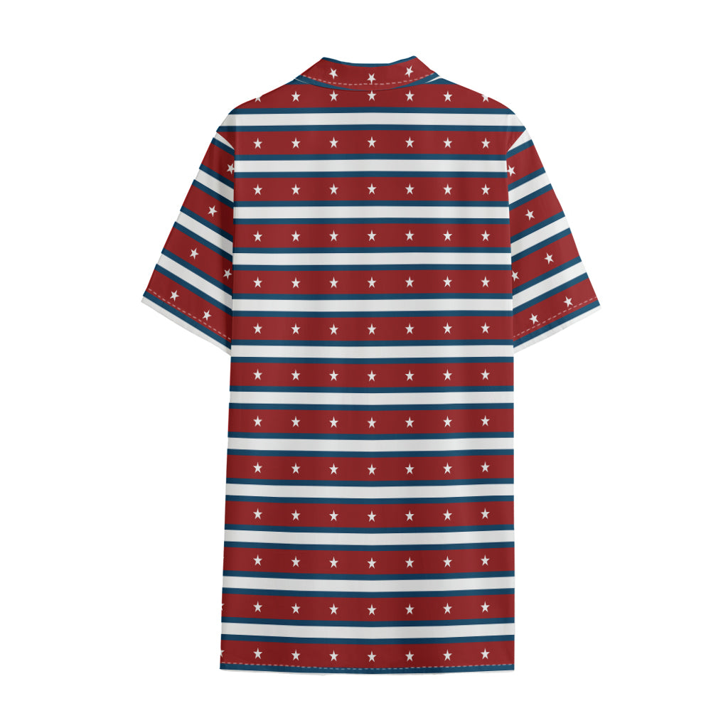 USA Striped Pattern Print Cotton Hawaiian Shirt