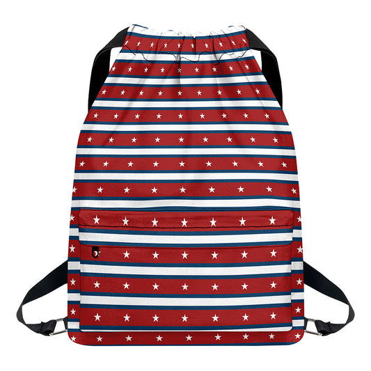 USA Striped Pattern Print Drawstring Backpack