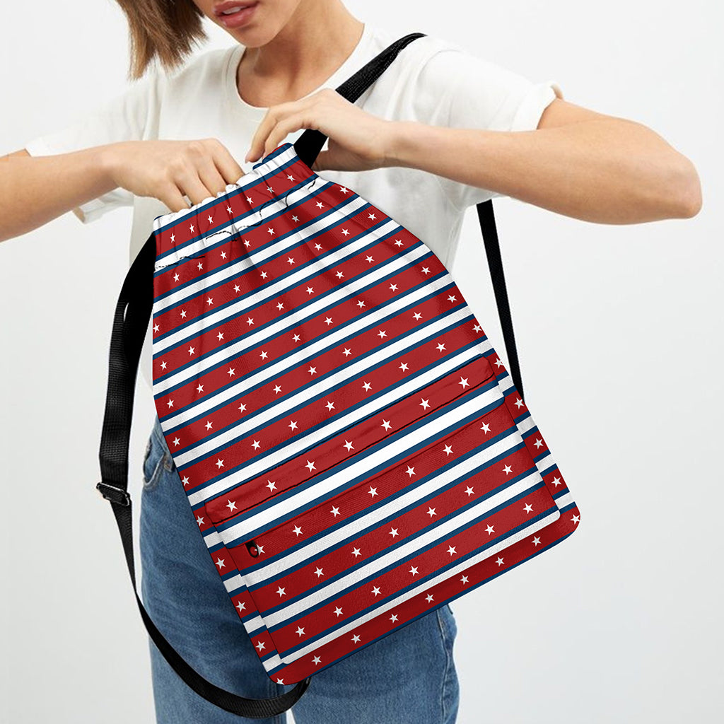 USA Striped Pattern Print Drawstring Backpack