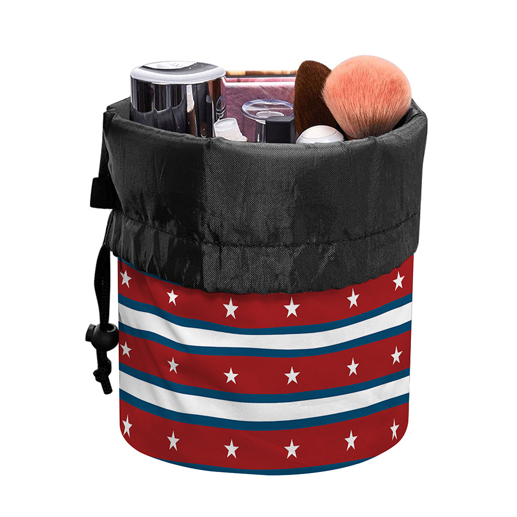 USA Striped Pattern Print Drawstring Makeup Bag