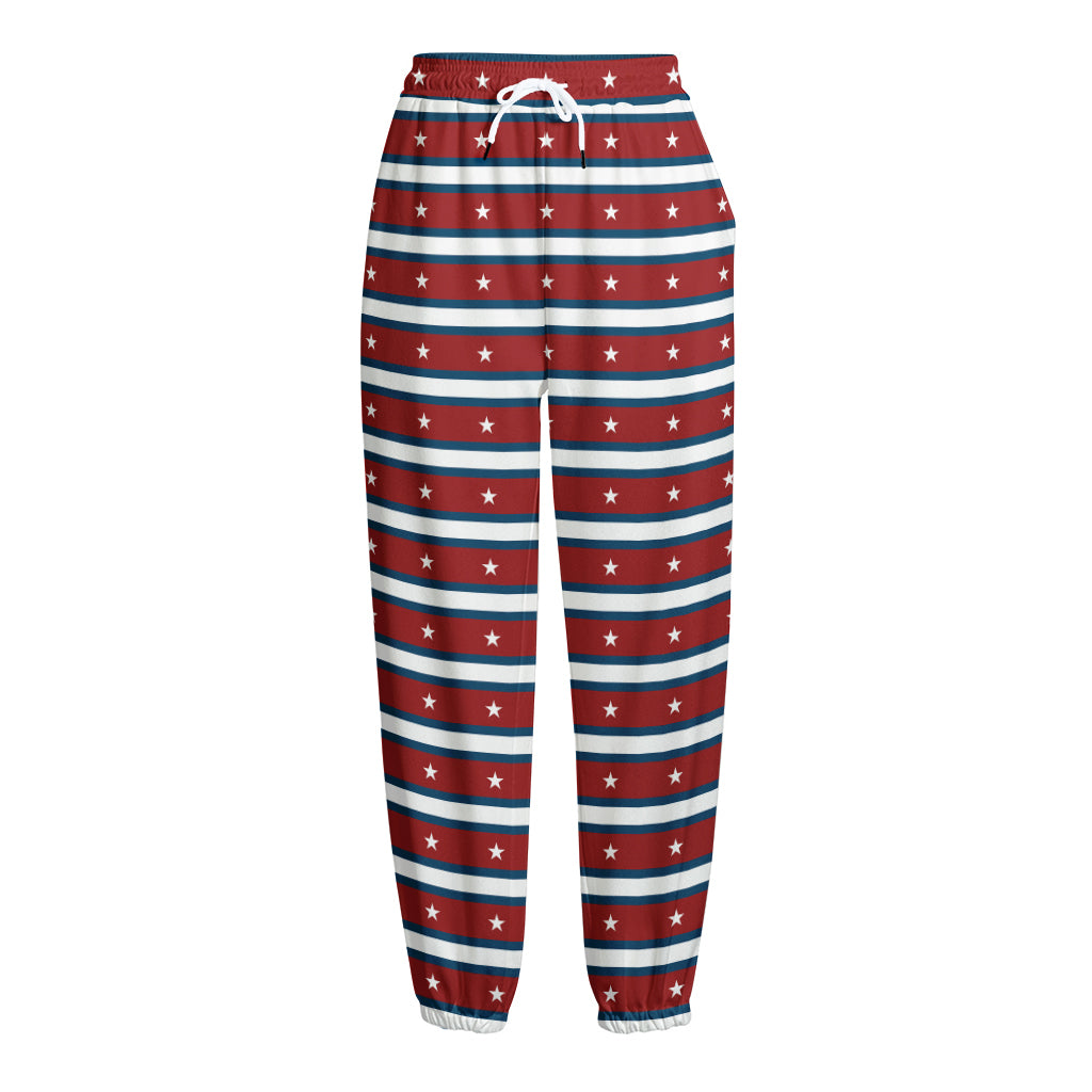 USA Striped Pattern Print Fleece Lined Knit Pants