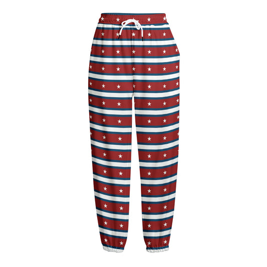 USA Striped Pattern Print Fleece Lined Knit Pants