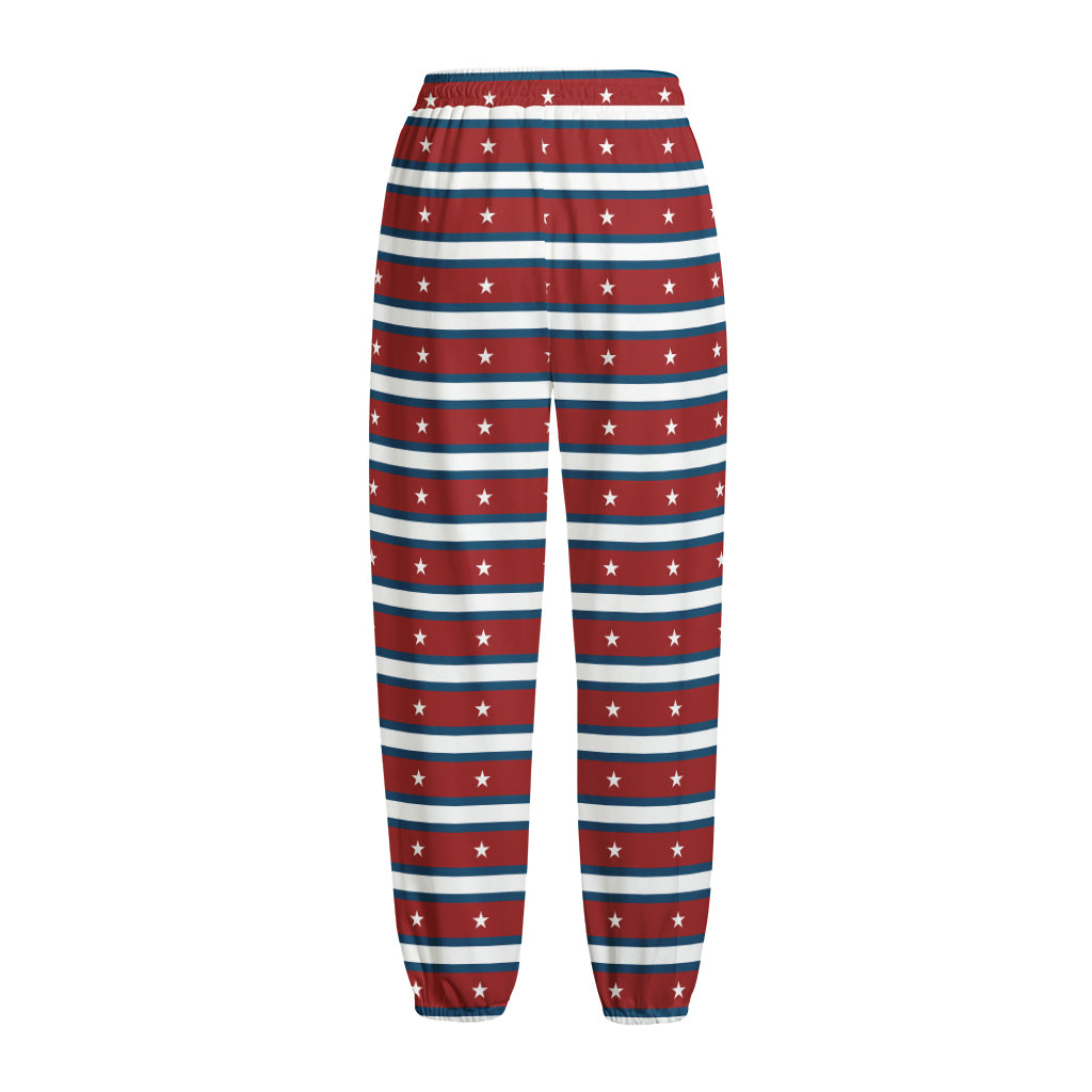 USA Striped Pattern Print Fleece Lined Knit Pants