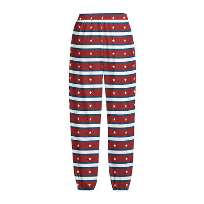 USA Striped Pattern Print Fleece Lined Knit Pants