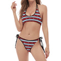 USA Striped Pattern Print Halter Scoop Tie Side Bikini