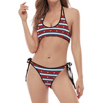 USA Striped Pattern Print Halter Scoop Tie Side Bikini