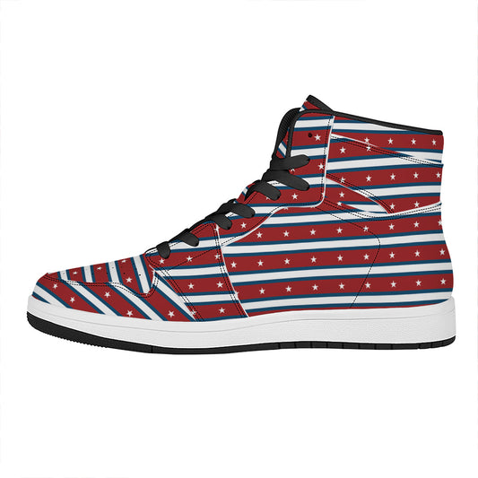 USA Striped Pattern Print High Top Leather Sneakers