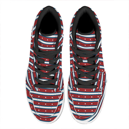 USA Striped Pattern Print High Top Leather Sneakers