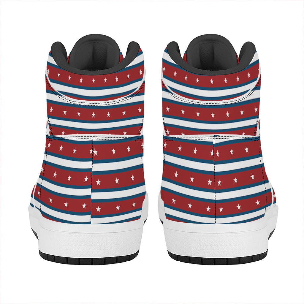 USA Striped Pattern Print High Top Leather Sneakers