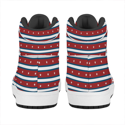 USA Striped Pattern Print High Top Leather Sneakers