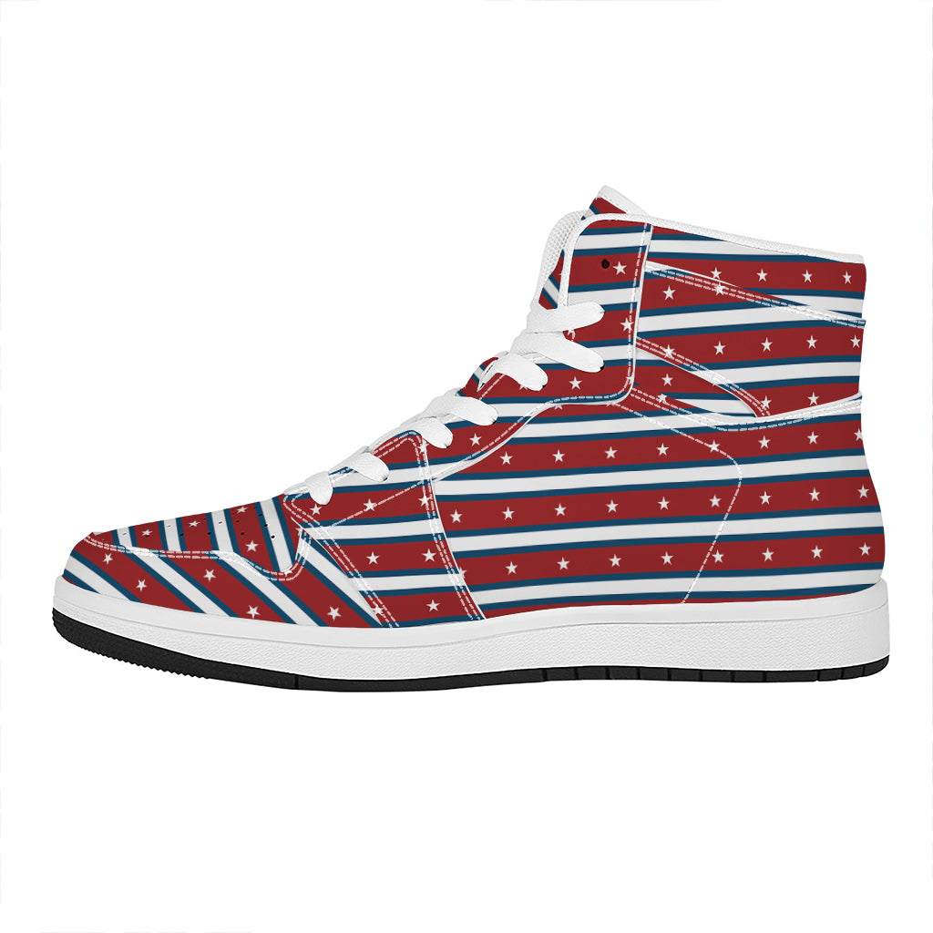 USA Striped Pattern Print High Top Leather Sneakers