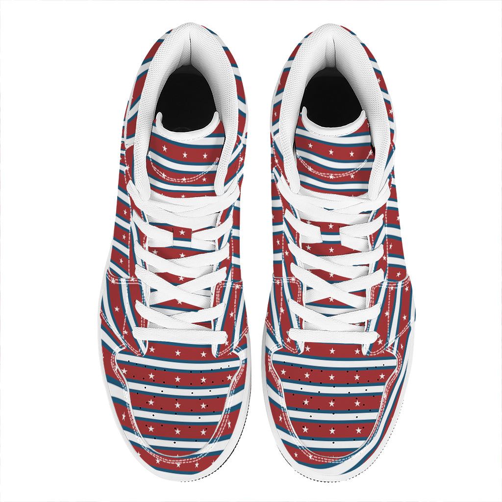 USA Striped Pattern Print High Top Leather Sneakers