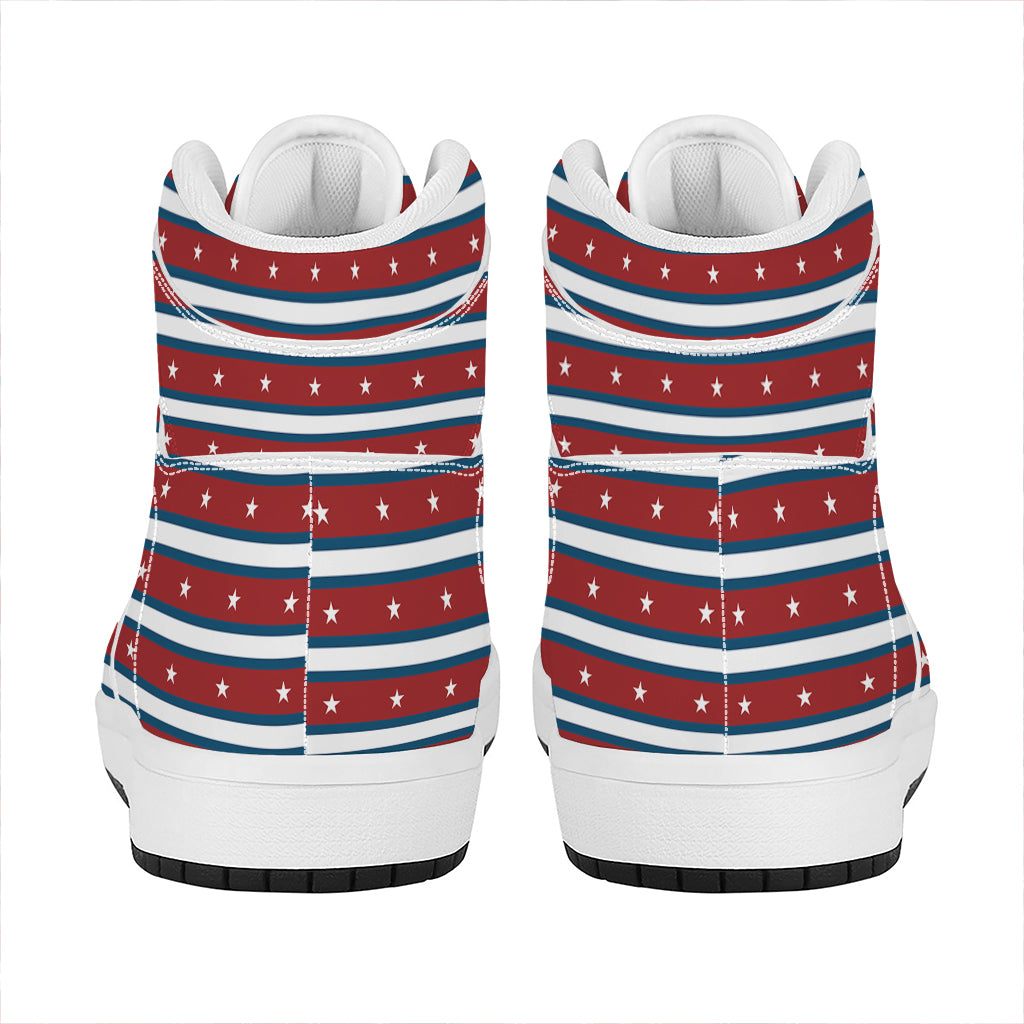 USA Striped Pattern Print High Top Leather Sneakers