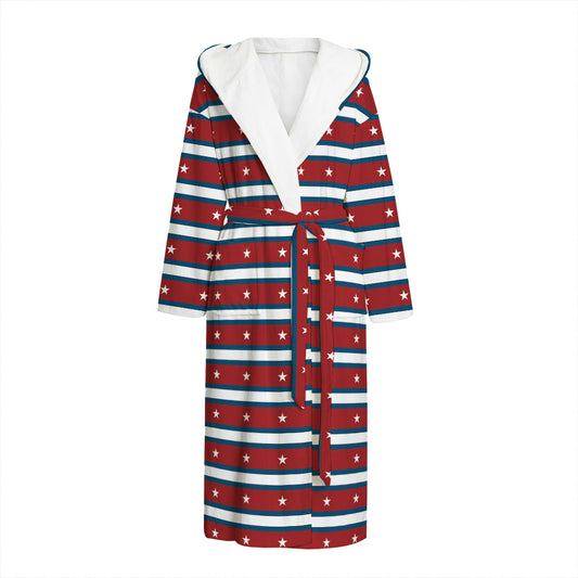 USA Striped Pattern Print Hooded Bathrobe