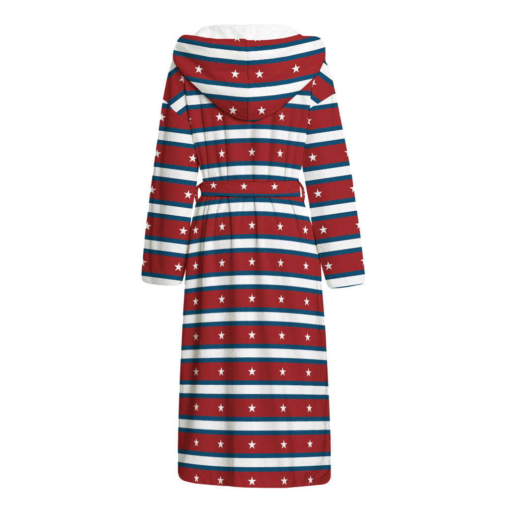 USA Striped Pattern Print Hooded Bathrobe
