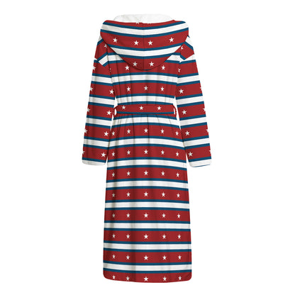 USA Striped Pattern Print Hooded Bathrobe