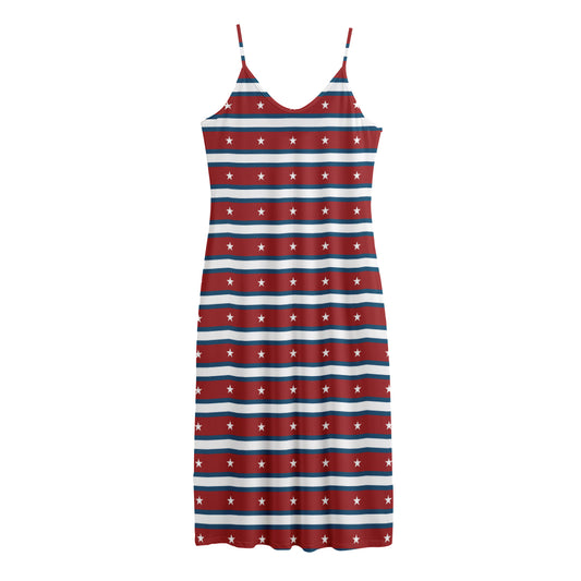 USA Striped Pattern Print Jersey Midi Cami Dress