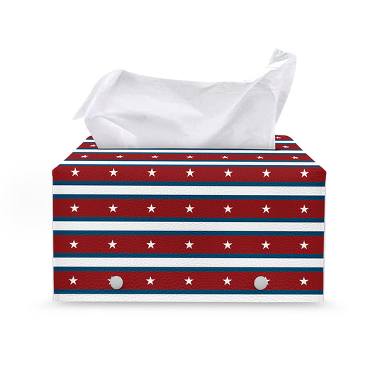 USA Striped Pattern Print Leather Tissue Box Cover