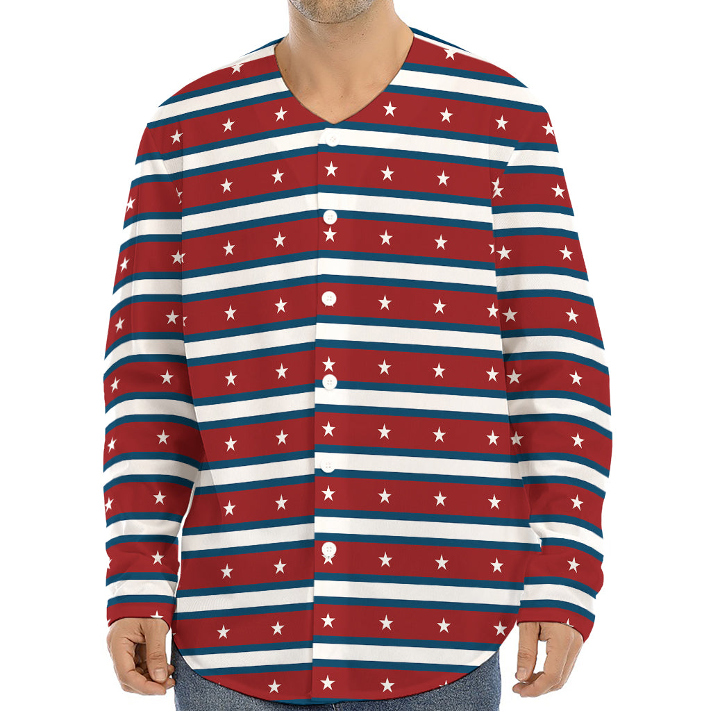 USA Striped Pattern Print Long Sleeve Baseball Jersey