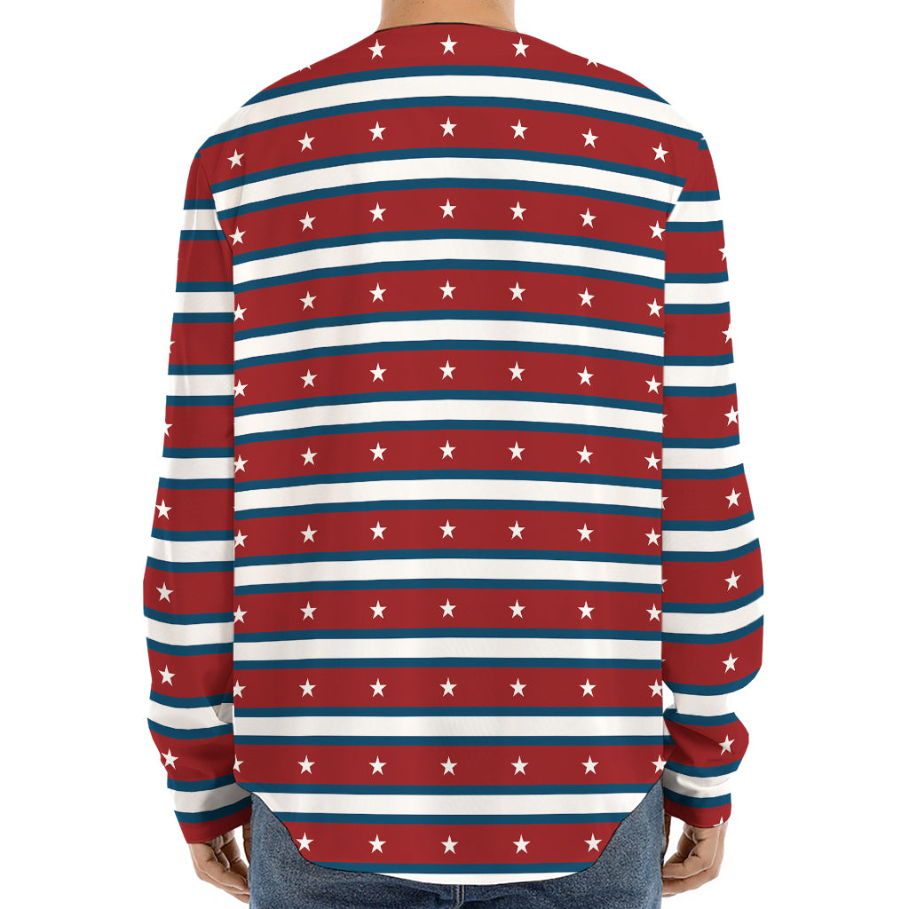 USA Striped Pattern Print Long Sleeve Baseball Jersey