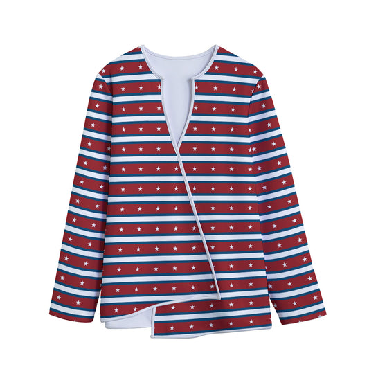 USA Striped Pattern Print Long Sleeve Short Coat