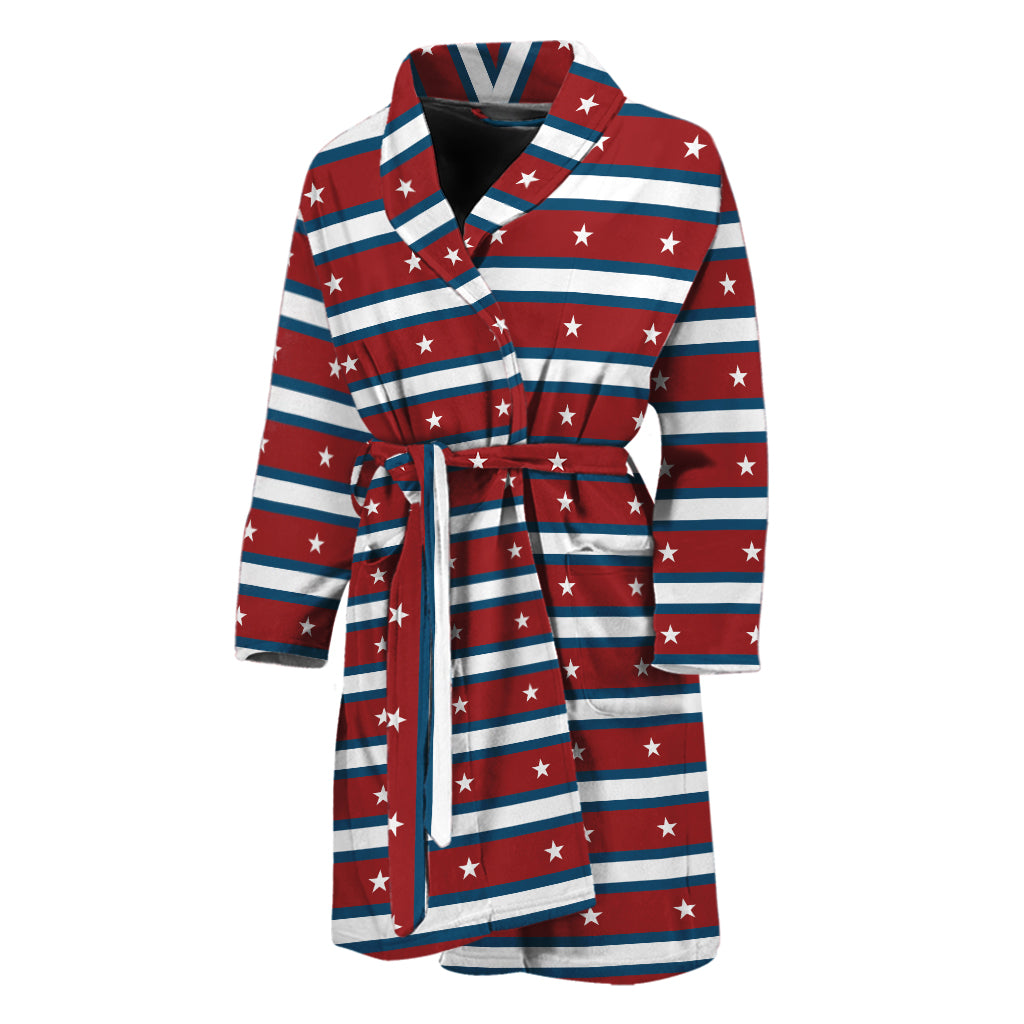 USA Striped Pattern Print Men's Bathrobe