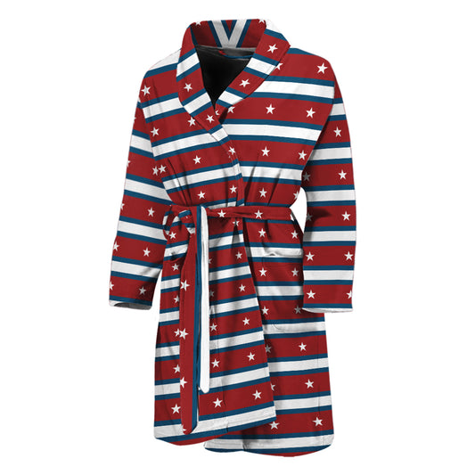 USA Striped Pattern Print Men's Bathrobe