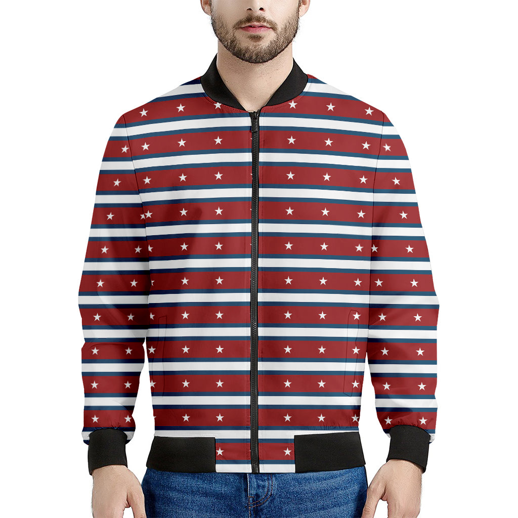 USA Striped Pattern Print Men's Bomber Jacket