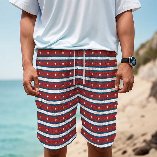 USA Striped Pattern Print Men's Cargo Shorts