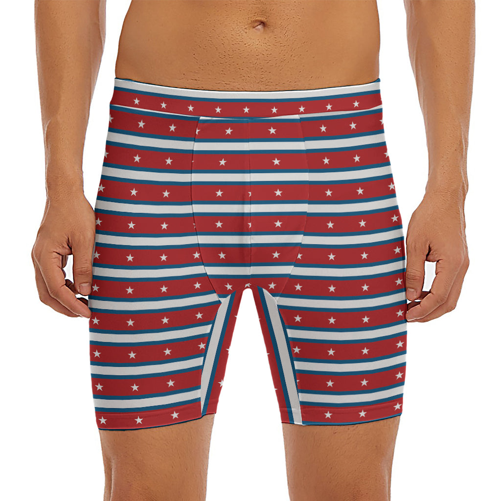 USA Striped Pattern Print Men's Long Boxer Briefs