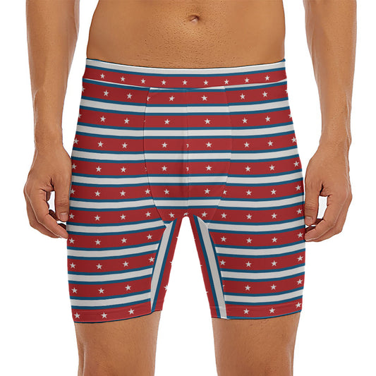 USA Striped Pattern Print Men's Long Boxer Briefs