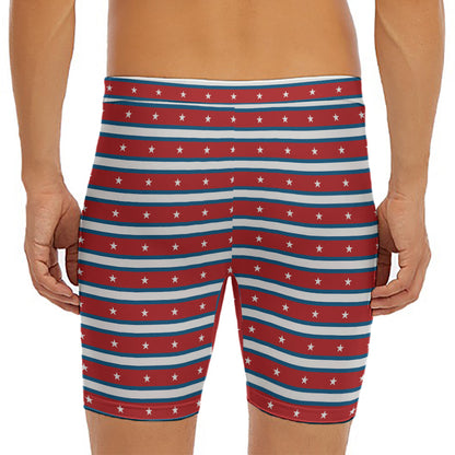 USA Striped Pattern Print Men's Long Boxer Briefs