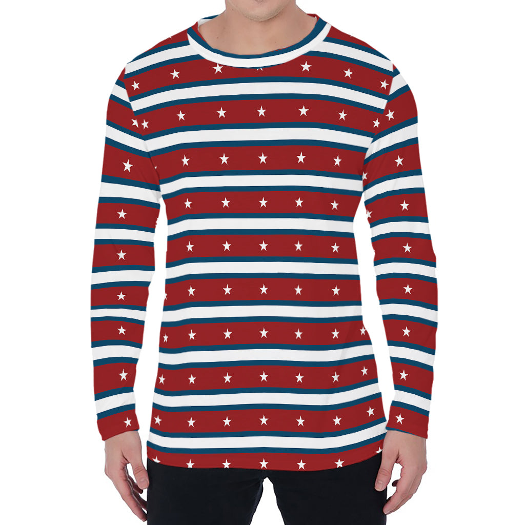 USA Striped Pattern Print Men's Long Sleeve T-Shirt