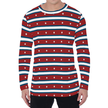 USA Striped Pattern Print Men's Long Sleeve T-Shirt