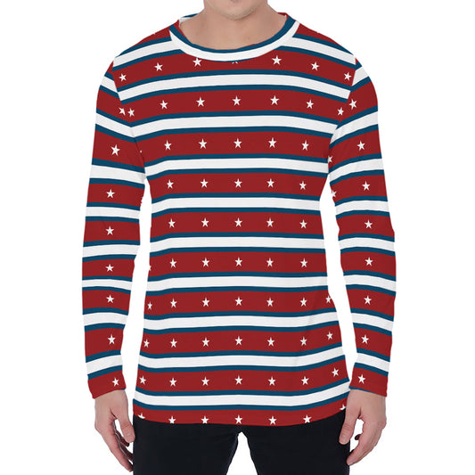 USA Striped Pattern Print Men's Long Sleeve T-Shirt