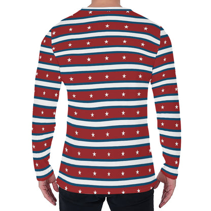 USA Striped Pattern Print Men's Long Sleeve T-Shirt