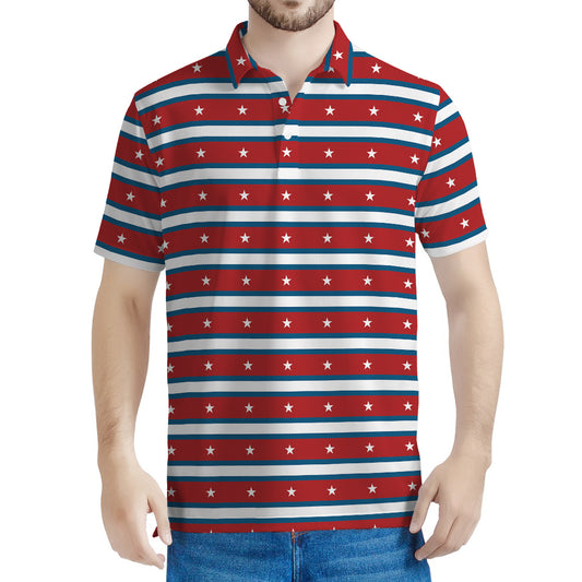 USA Striped Pattern Print Men's Polo Shirt