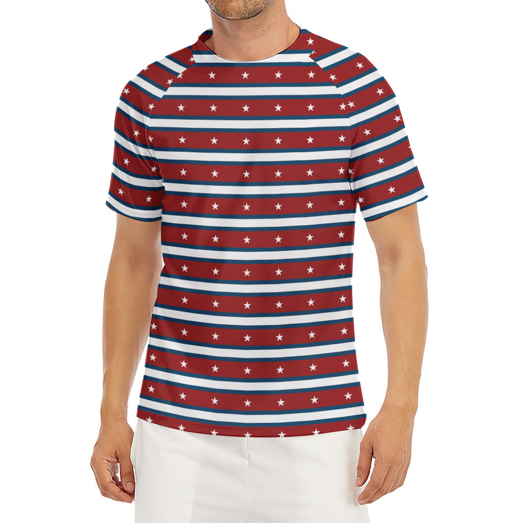 USA Striped Pattern Print Men's Short Sleeve Rash Guard
