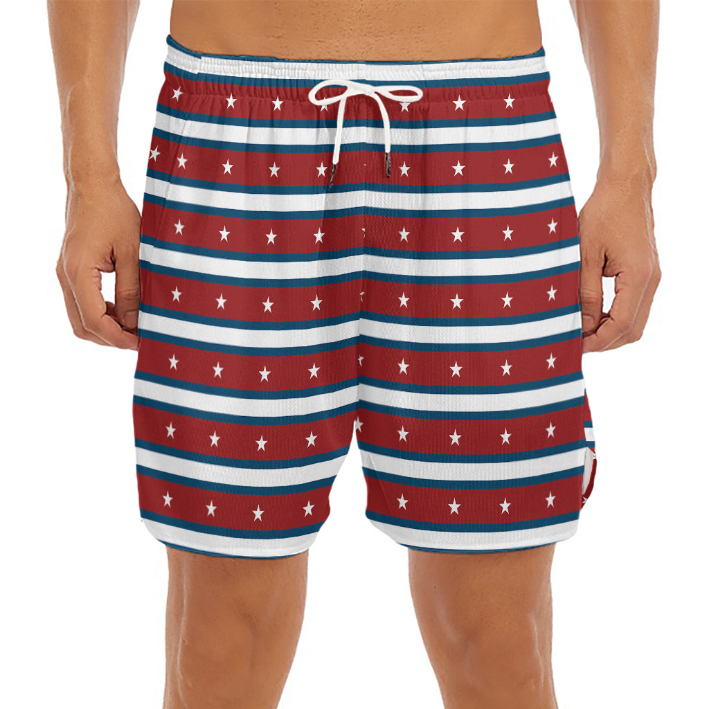 USA Striped Pattern Print Men's Split Running Shorts
